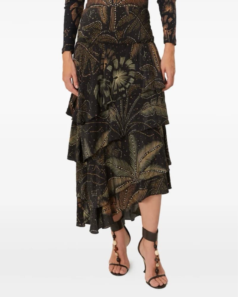 Golden Foliage Layered Ruffle Maxi Skirt - Image 5