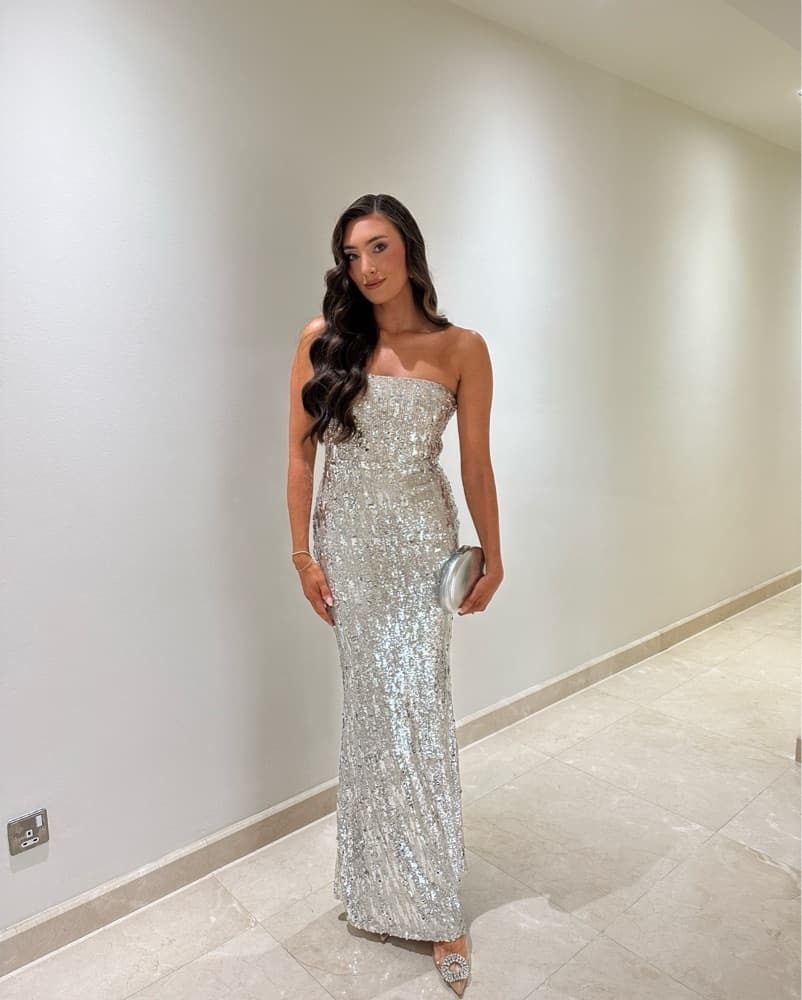 Silver Sequin Strapless Gown - Image 1