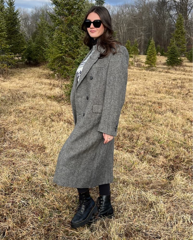Vintage Gray Black Herringbone Coat - Image 4