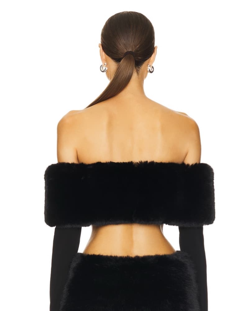 Sleek Black Faux Fur Crop Top and Skirt Set - Image 2