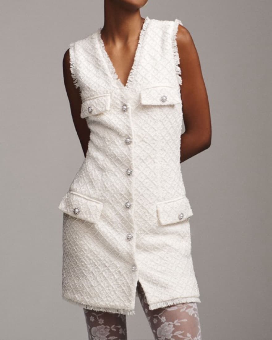 BHLDN Ella v-neck pearl tweed mini dress - Image 2