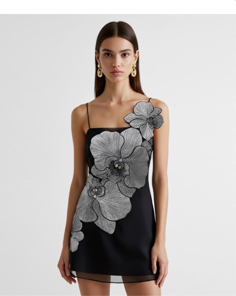 JW PEI Orchid Appliqué Mini Dress - Image 1