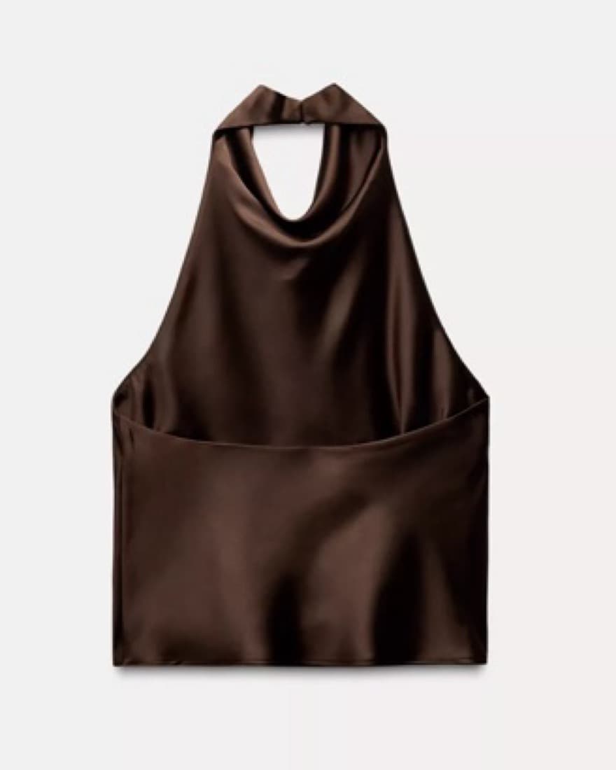 Brown Halter-Style Satin Top - Image 2