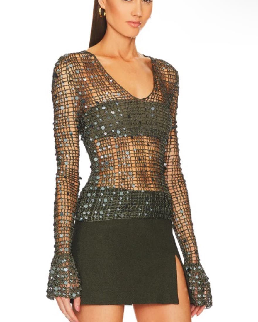 Aya Muse Sheer Knit Sequins Top - Image 3