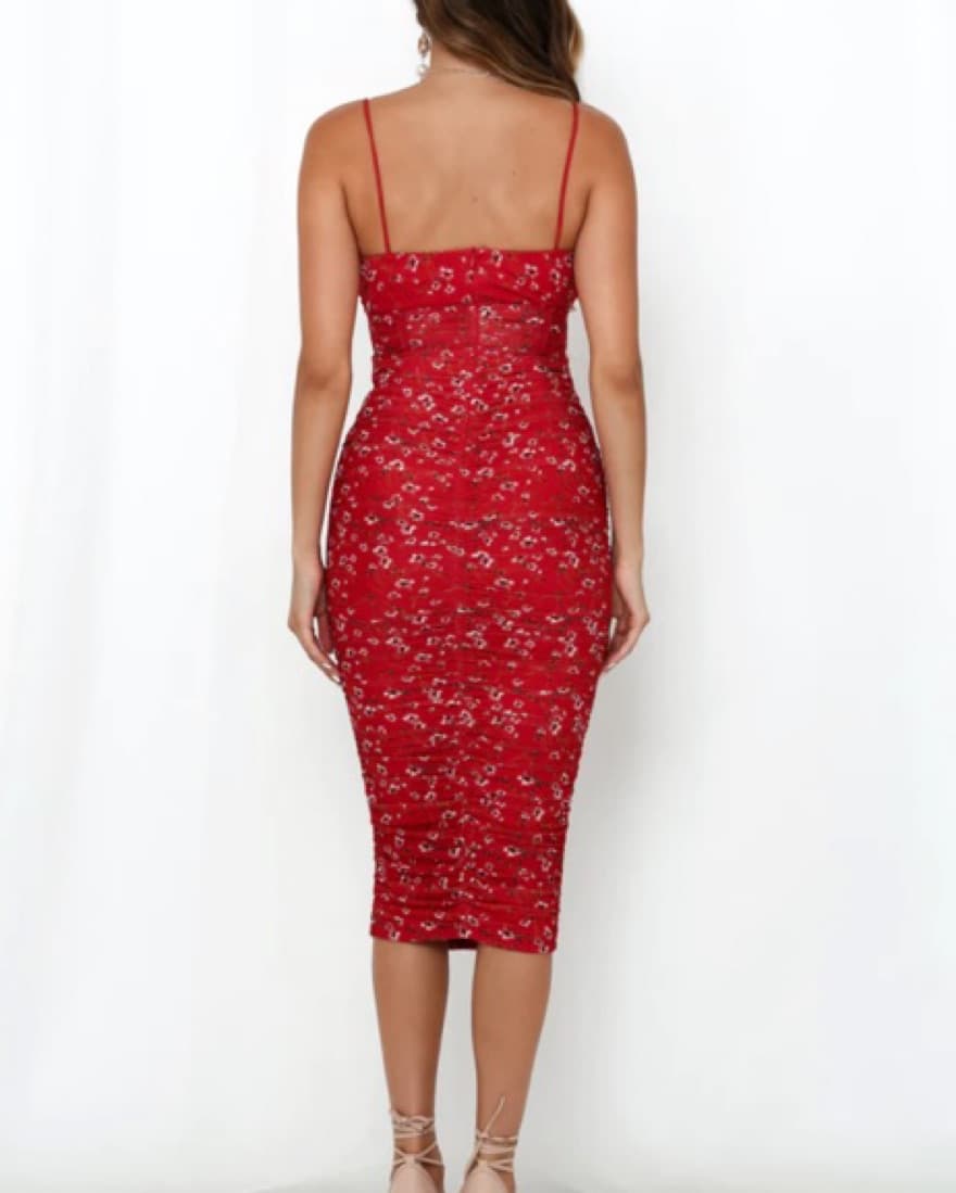 Red Floral Midi Dress - Image 2