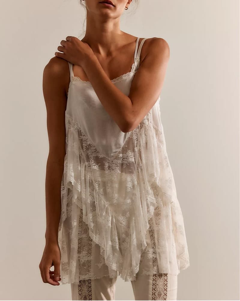 Free People White Lace Top/Slip - Image 5