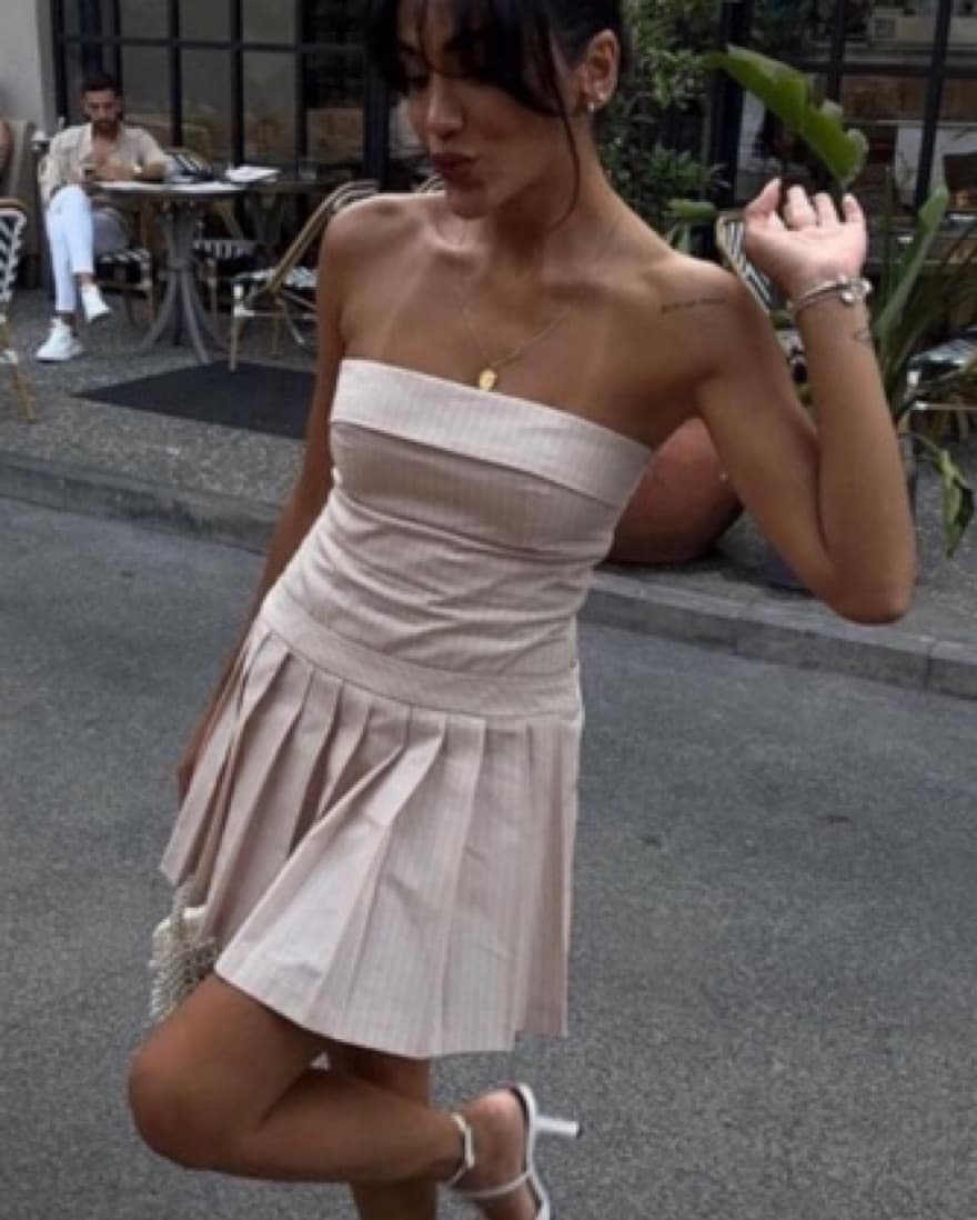 Zara Pink & White Striped Dress  - Image 1