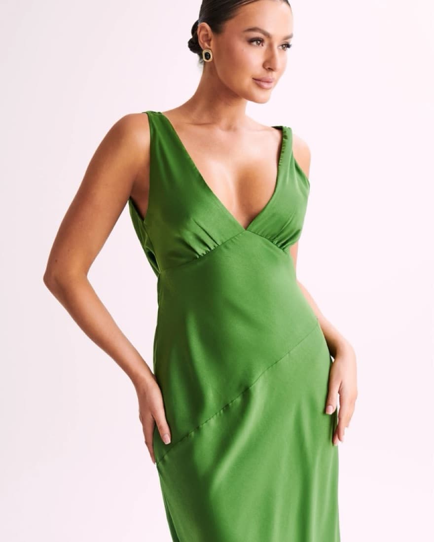 Mehki Nadia Maxi Satin Dress In Emerald - Image 1