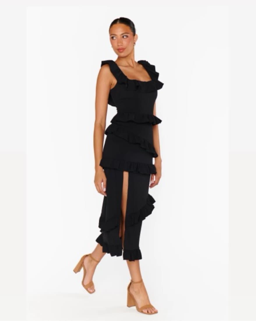 Greta Ruffle Dress in Black - Image 2