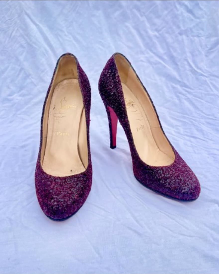 Louboutin Burgundy Sequin Heels - Image 1