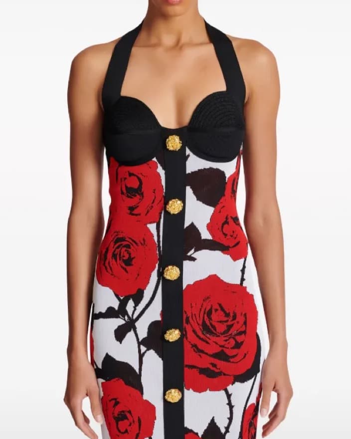 floral-jacquard knit midi dress - Image 2