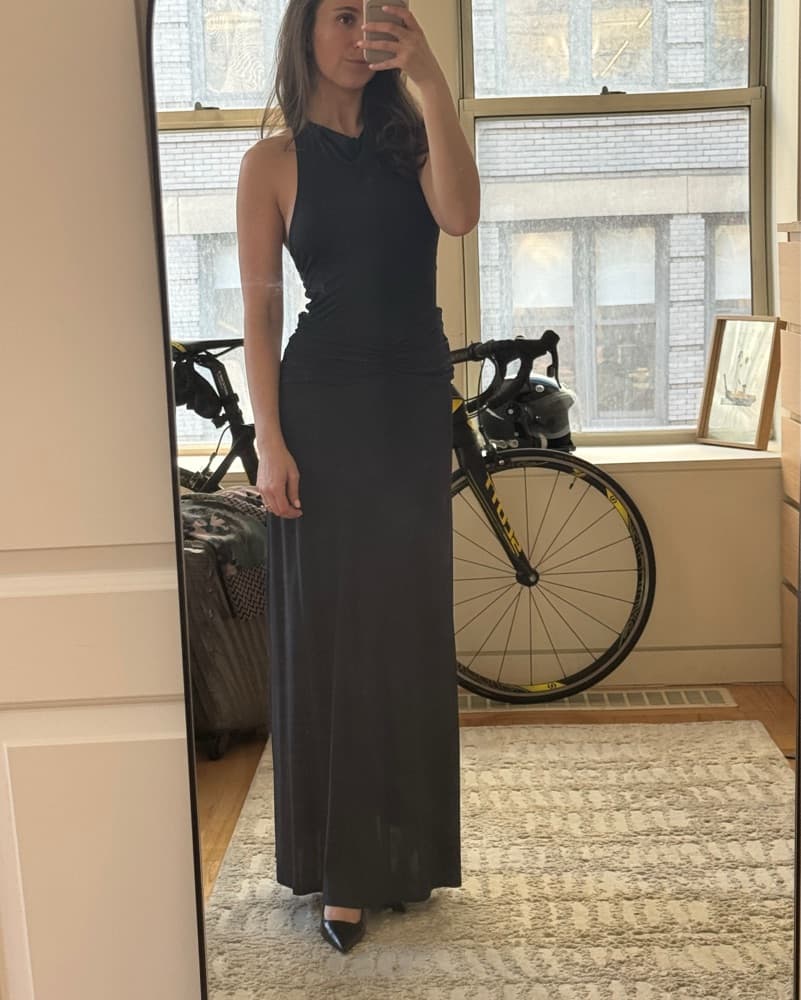 Navy Solid & Striped Formal Dress - Image 4