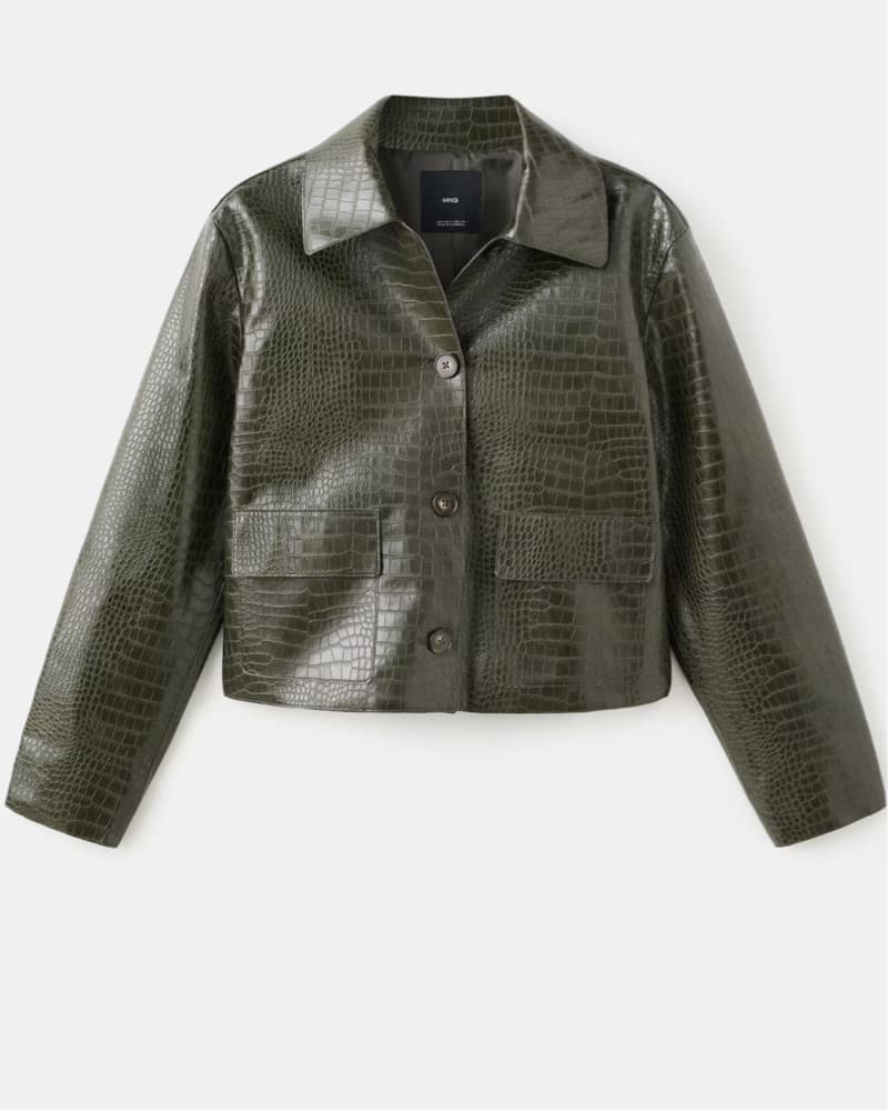 Mango Croc Faux Leather Jacket - Image 3
