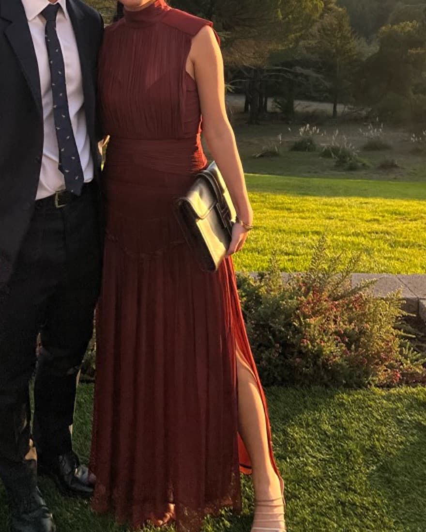 Shona Joy High Neck Midi Dress Burgundy - Image 1