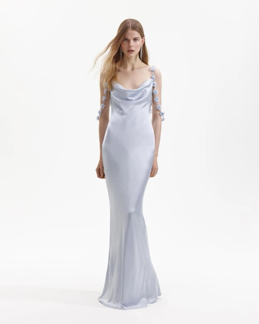 Self-Portrait Blue Floral Satin Dress - Image 1