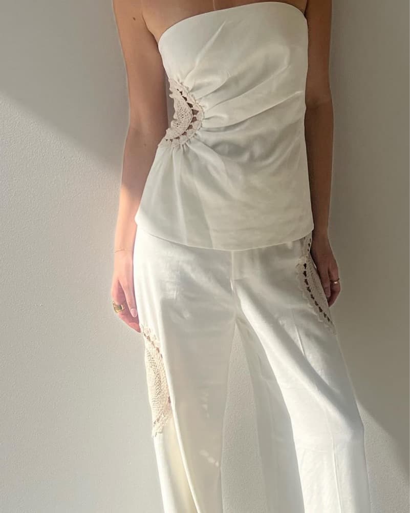Sir. Strapless White Top w Crochet - XS - Image 4