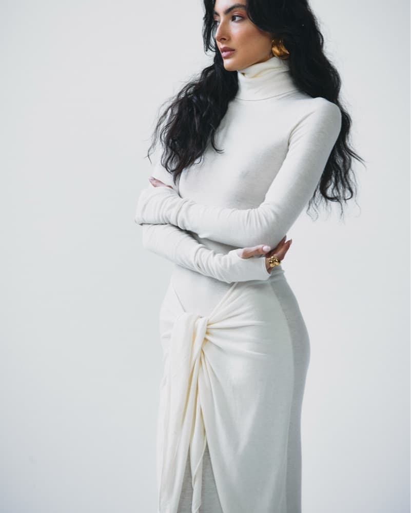 Helsa Tie Waist Knit Turtleneck Maxi  - Image 6