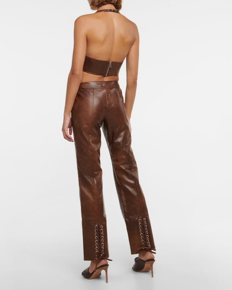 Low Waisted Leather Lace Up Pants - Image 4