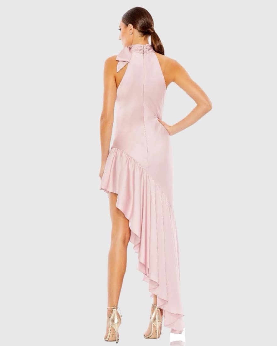 Pink Halter Ruffled Asymmetrical Dress - Image 4