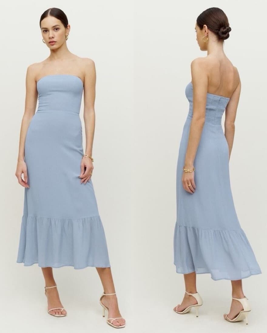 Reformation light blue strapless dress - Image 1