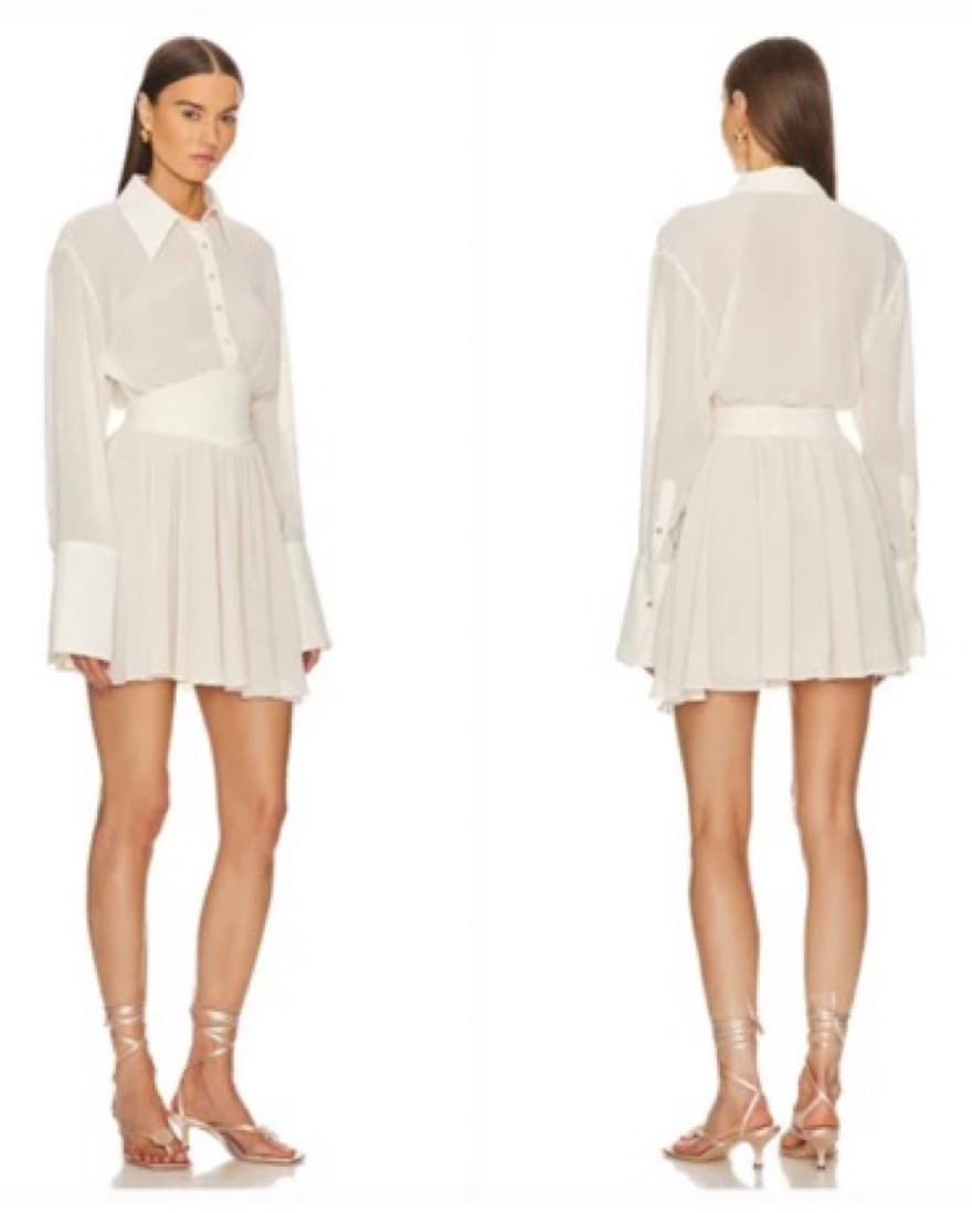 Helsa Sheer Mini Shirt Dress In Cream - Image 4