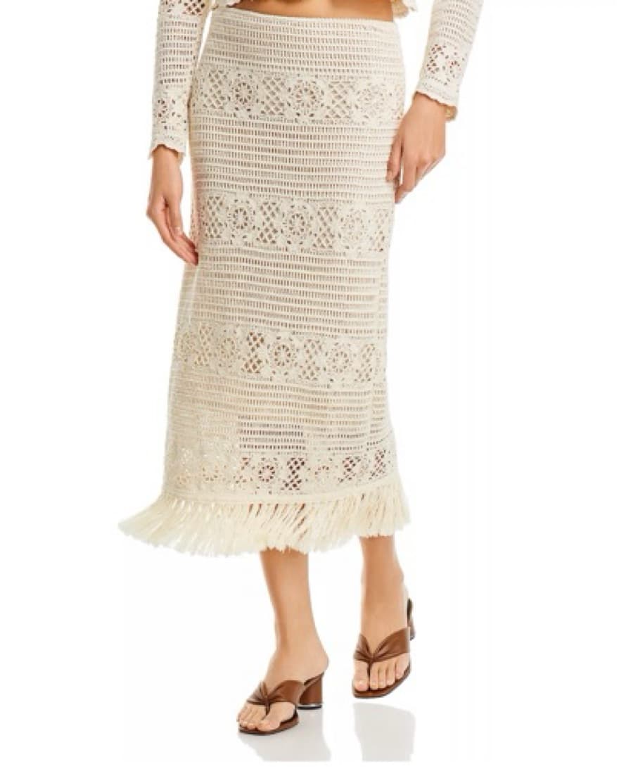 Beige Aqua Crochet Fringe Midi Skirt - Image 1