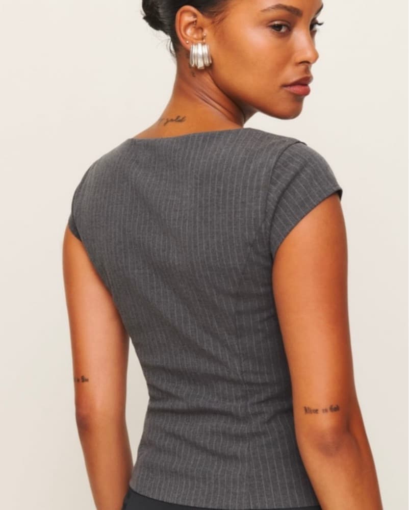 Reformation Charcoal Pinstripe Top - Image 2