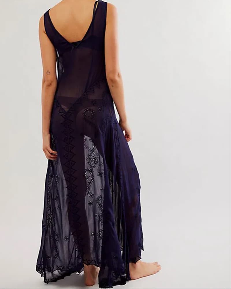 Sheer Navy Eyelet Maxi Dress - Image 2