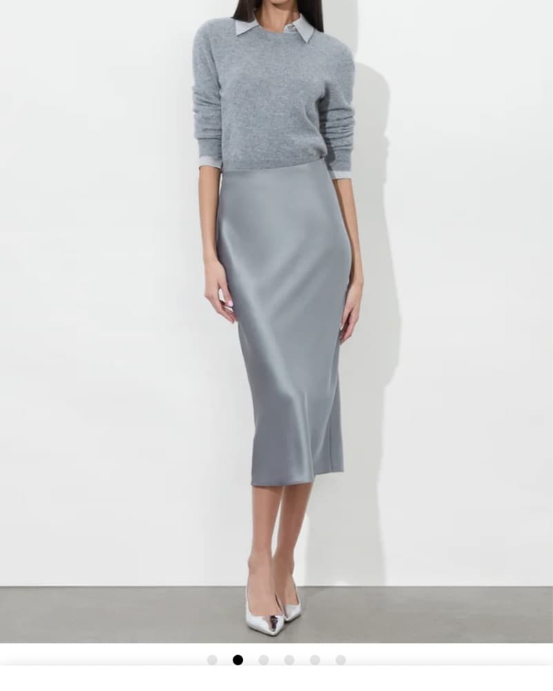 Chic Gray Satin Midi Skirt - Image 3