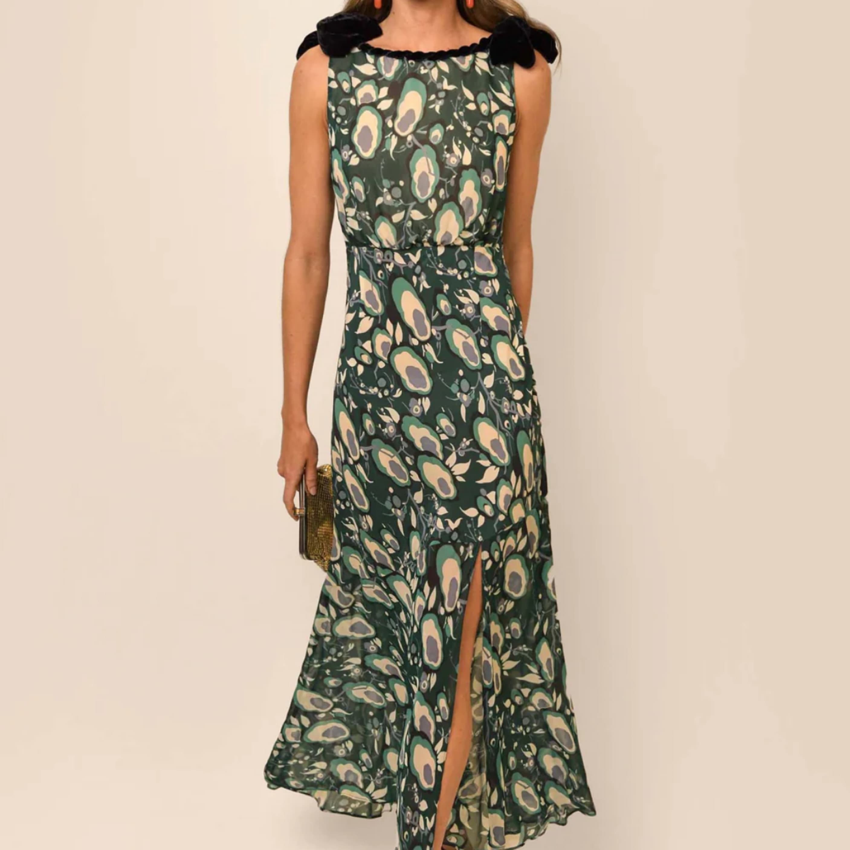 Rixo Green And Black Floral Dress - Image 1