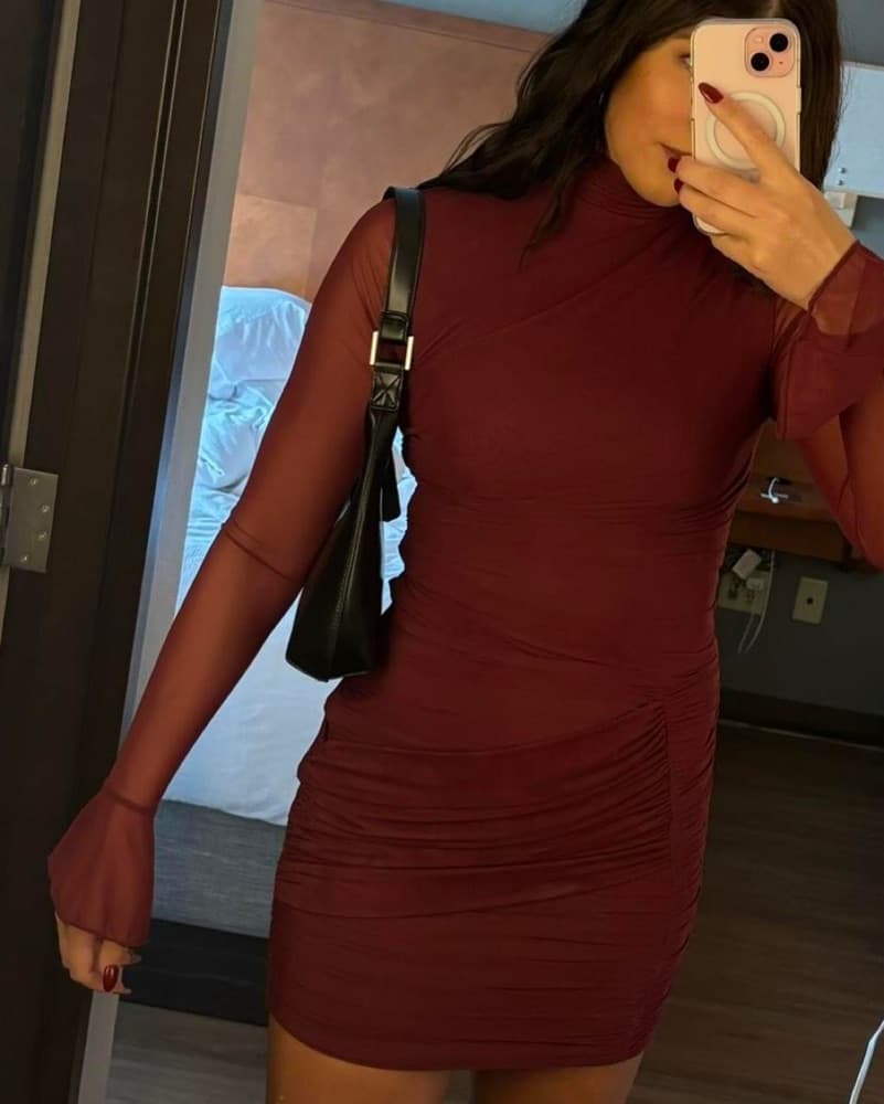 House Of CB Lucasta Wine Min Dress SMALL - Image 6