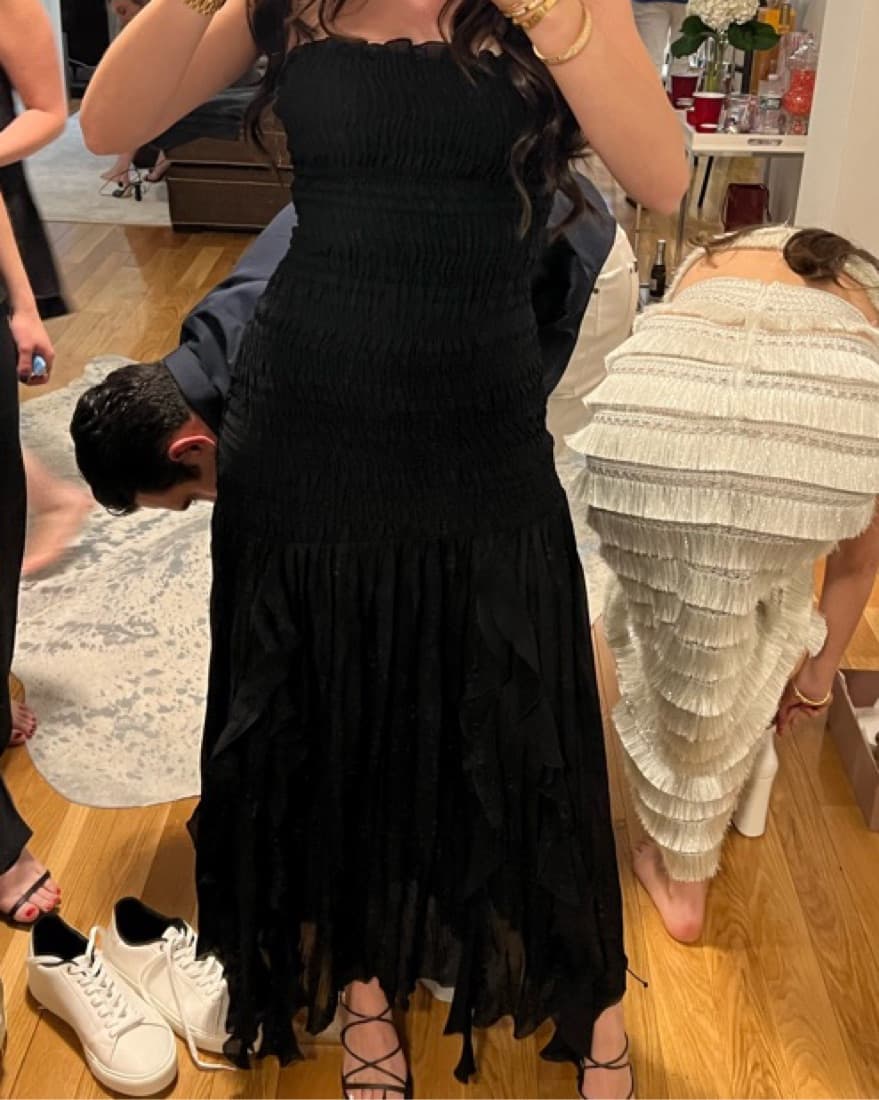 Rouched Strapless Flowy Black Dress  - Image 3