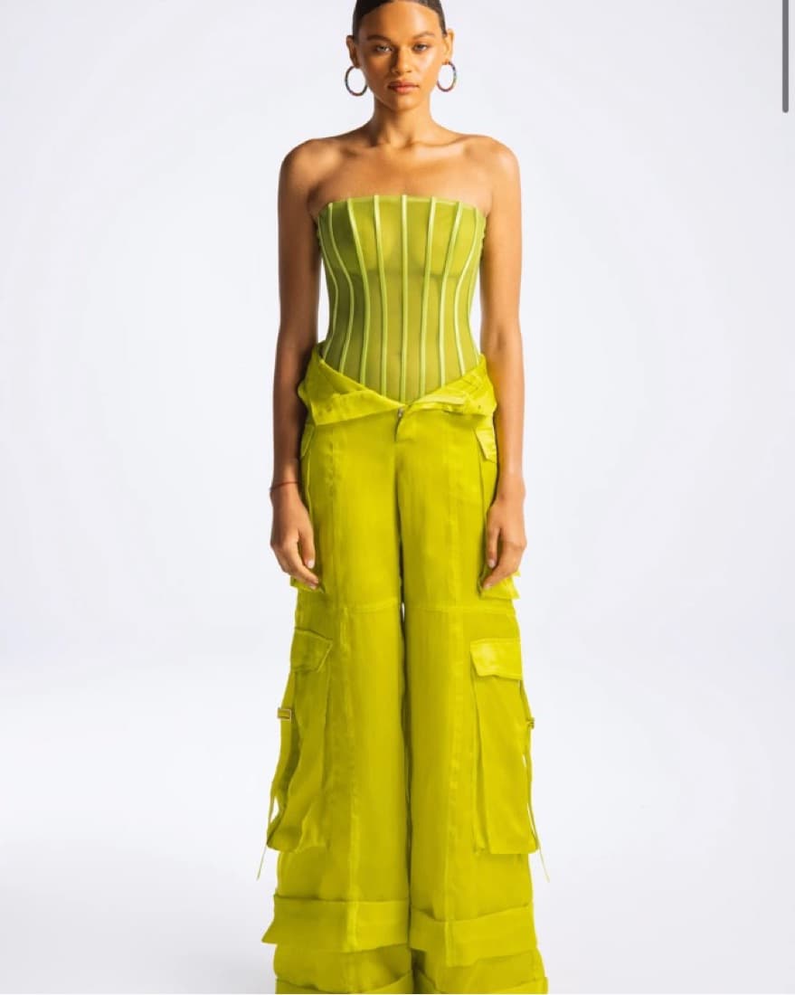 Hanifa Silk Green Cargo Pants - Image 1