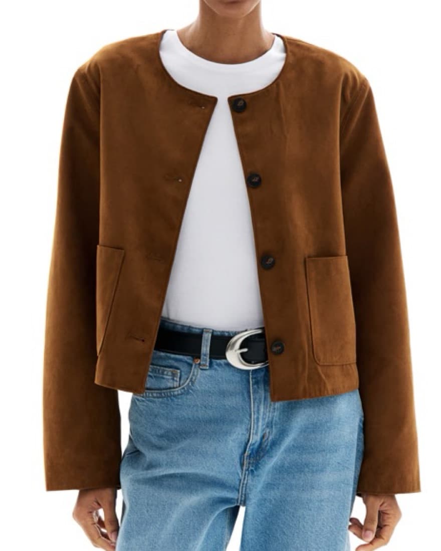 Suede Cropped Brown Jacket - Image 2