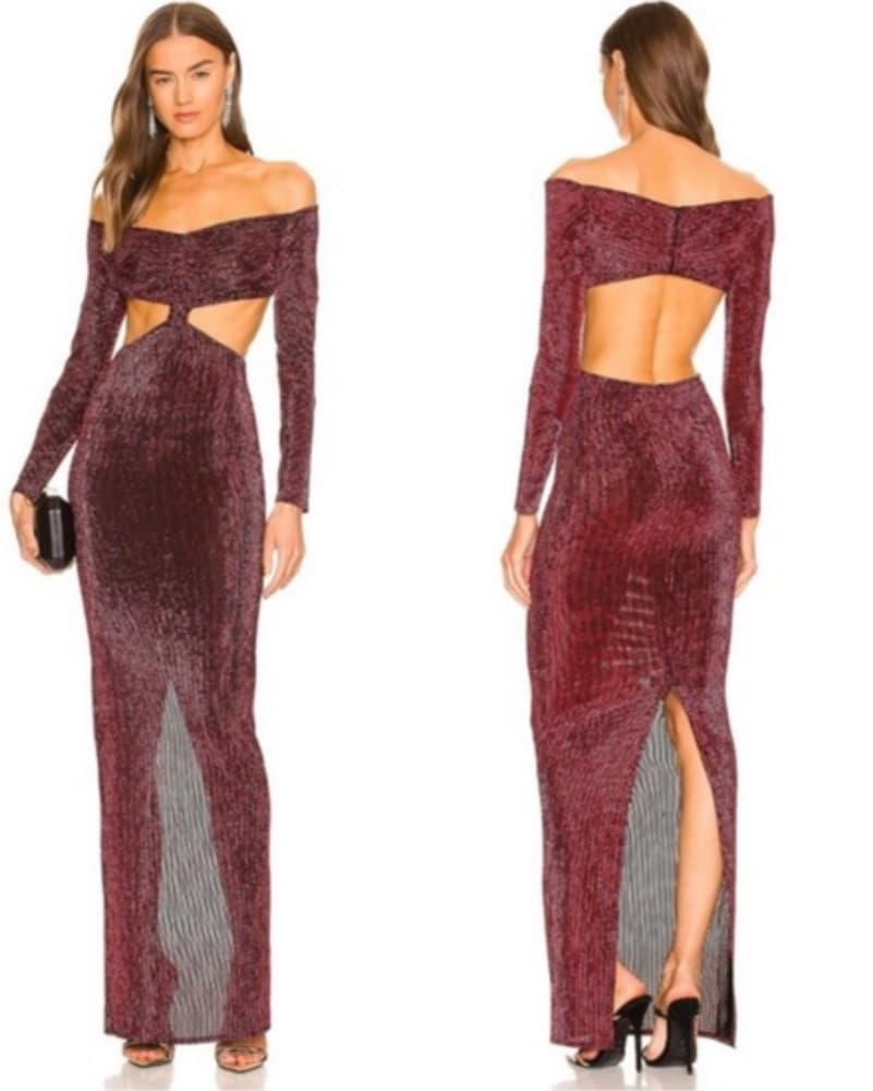 Sparkling Burgundy Cutout Dress - Image 3