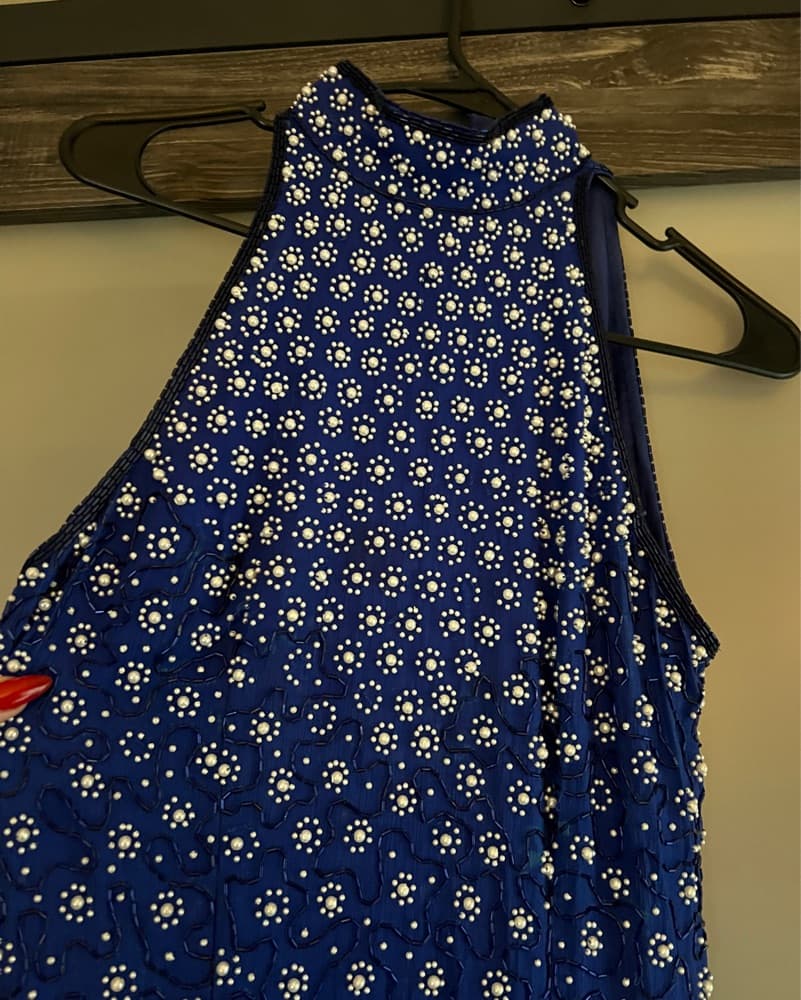 Navy Beaded Pearl Gown - Image 2