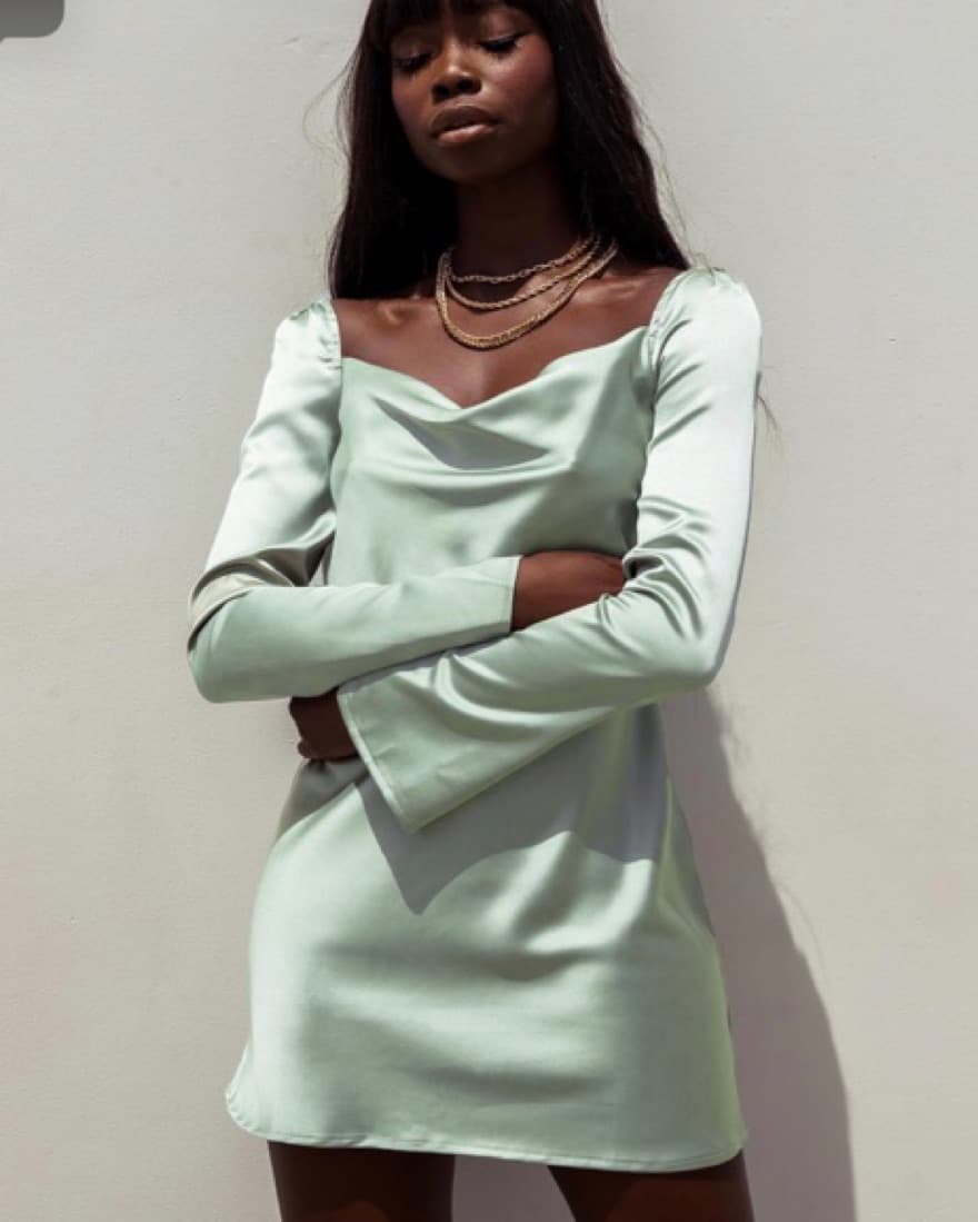 Silk Mini Dress Sage - Image 1