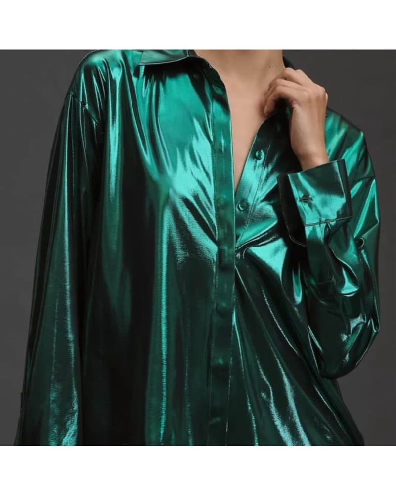 NWT Metallic Green Button down  - Image 2