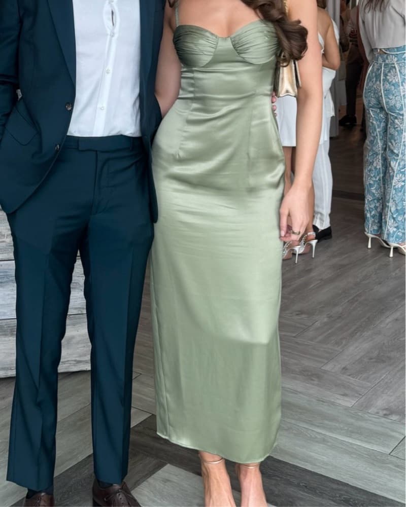 Reformation Green Satin Dress - Image 3