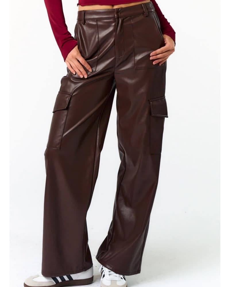 Brown Leather Cargo Pants - Image 1