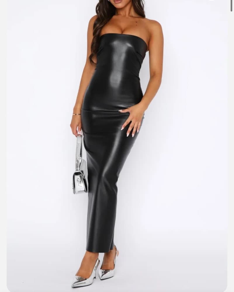 White Fox Black Leather Maxi Dress - Image 1