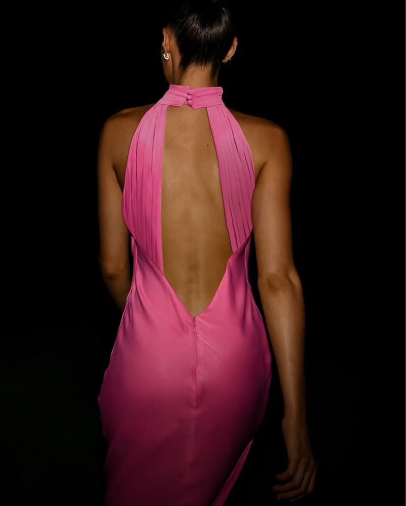 Pink Drape Back Maxi Dress with Split - Image 1