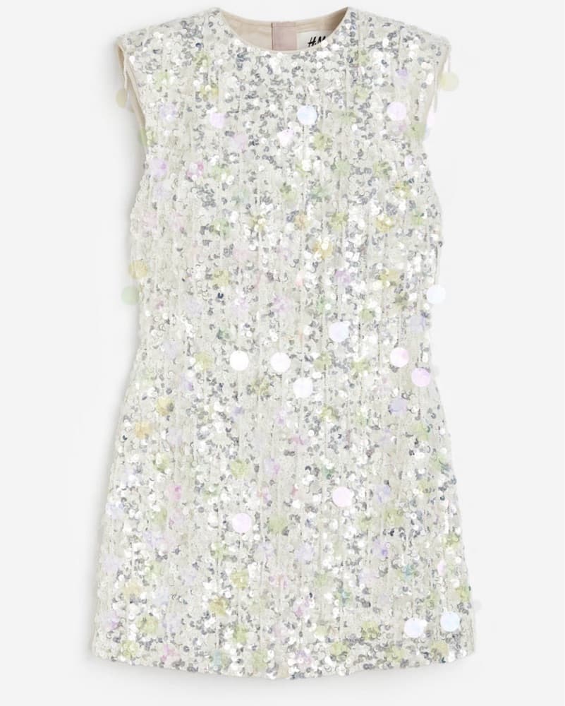 H&M White Sequin Disc Beaded Mini Dress - Image 2