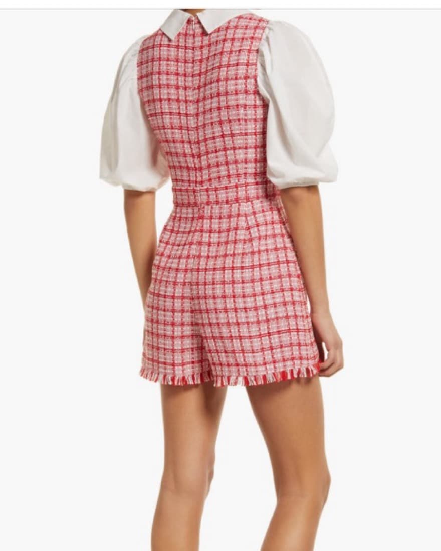 Chic Plaid Romper with Puff Sleeves - Image 3