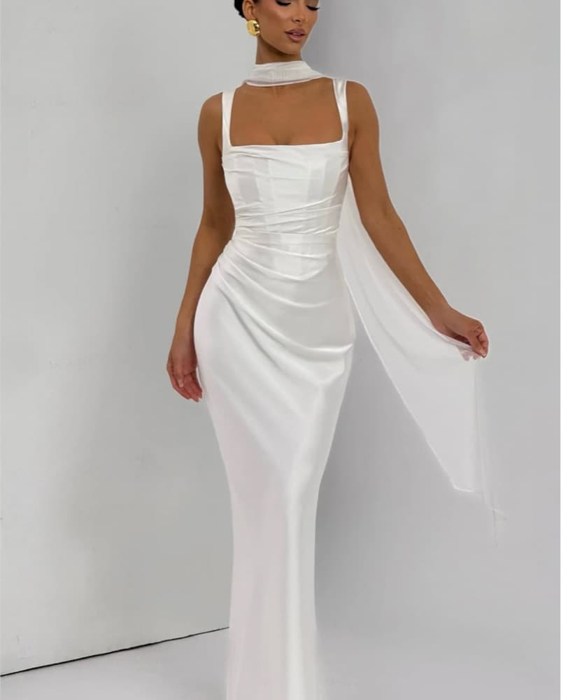 Elegant White Satin Formal Gown - Image 1