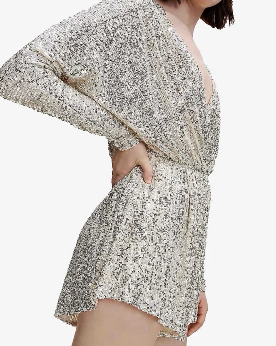Maje Ilette Silver Sequin Playsuit - Image 5