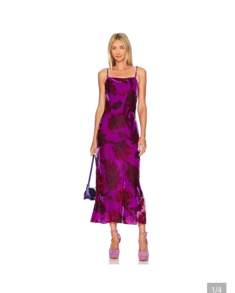 RHODE Pink Floral Velvet Dress - Image 1
