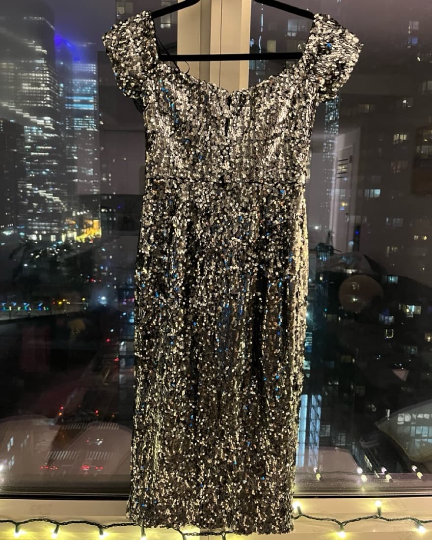 Dress the Population Silver Sequin Dress - Image 4