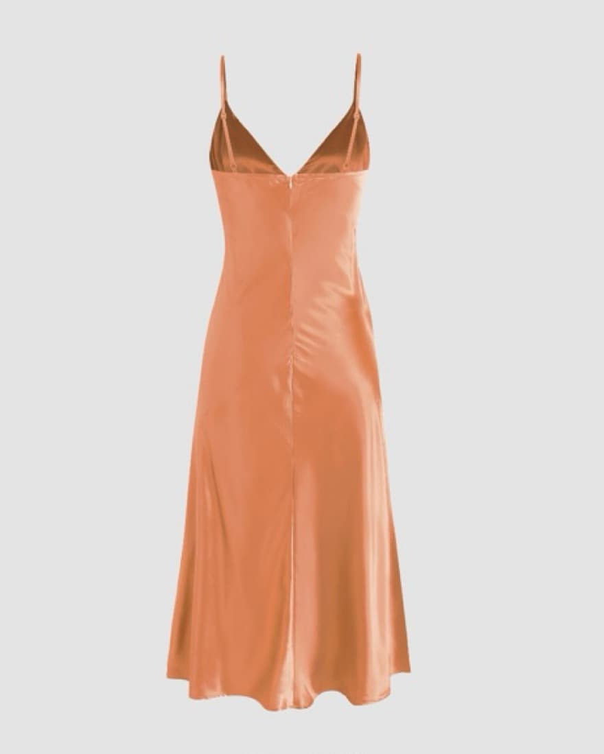 Solid Satin V-Neck Cami Maxi Dress - Image 2