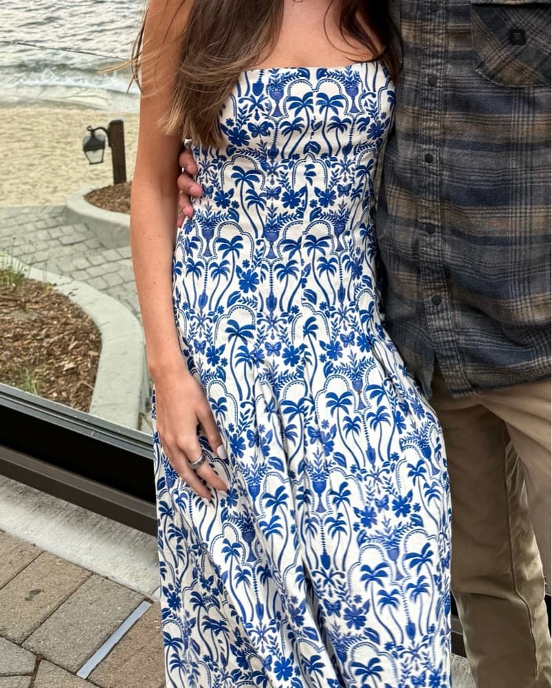 Blue Patterned Strapless Maxi Dress - Image 2